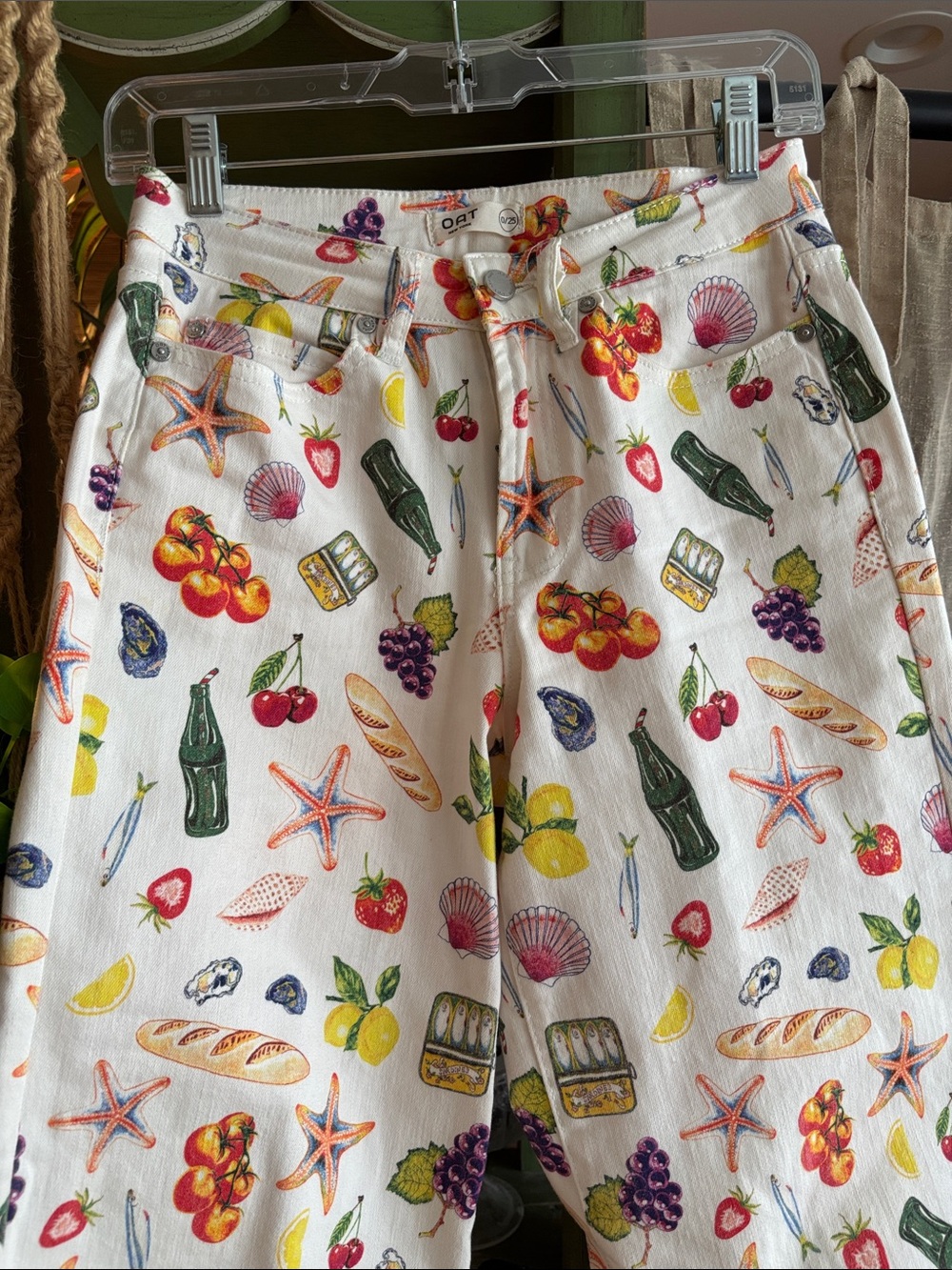 Viral fruit vegetable print jeans veggie farmers market wide leg cotton denim S
